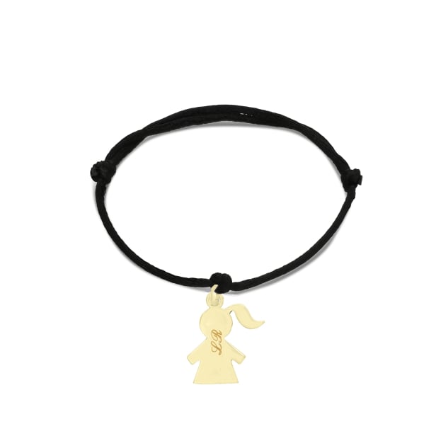 Bracelet cordon et pendentif fille 15 mm en Plaqué Or personnalisé