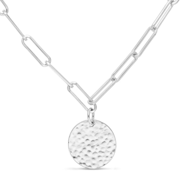 Collier personnalisé Argent maille trombone et médaille martelée 15 mm