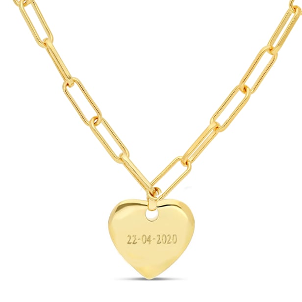 Collier Plaqué Or maille trombone avec médaille cœur 14 mm