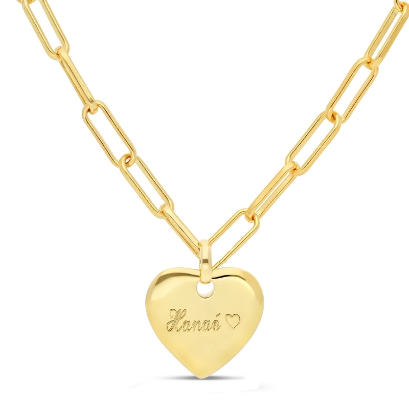 Collier Plaqué Or maille trombone avec médaille cœur 14 mm