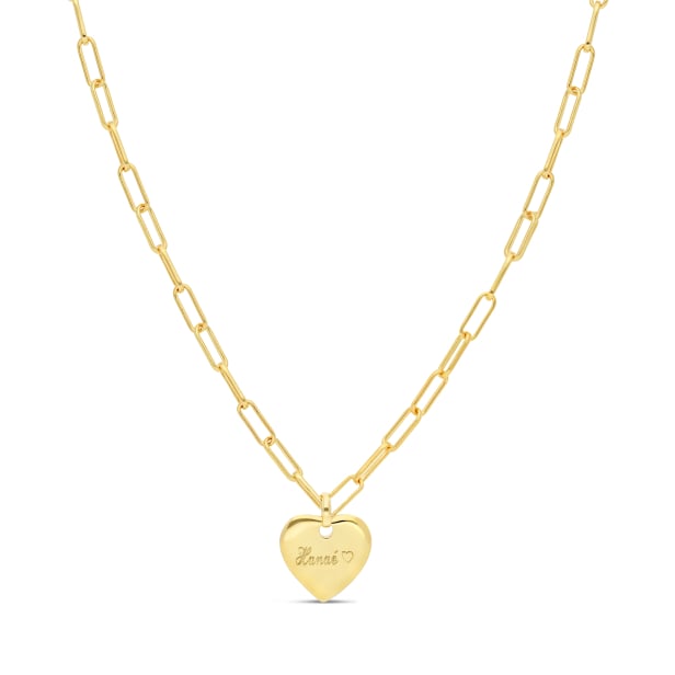 Collier Plaqué Or maille trombone avec médaille cœur 14 mm