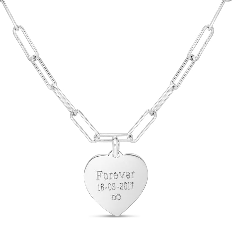 Collier Argent maille trombone avec médaille cœur 14 mm