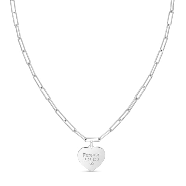 Collier Argent maille trombone avec médaille cœur 14 mm