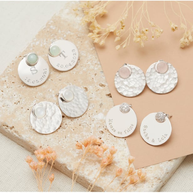 Boucles d'oreilles puces avec pierres blanches en Argent