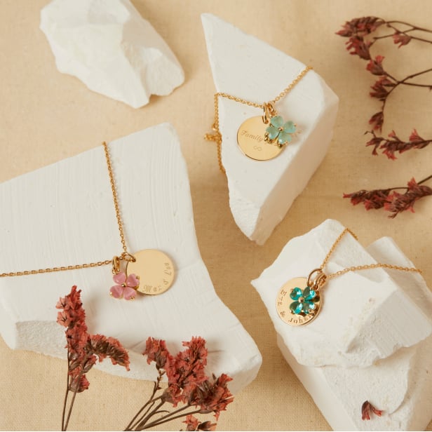 Collier personnalisé pendentif trèfle rose, argent