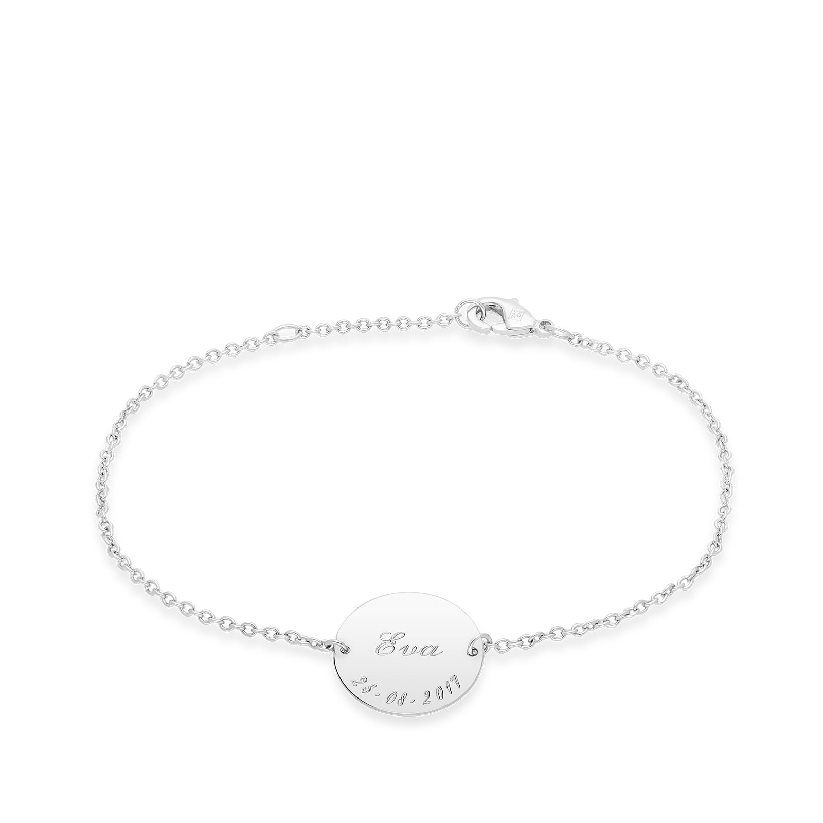 Bracelet chaînette médaille 15 mm gravée en Argent