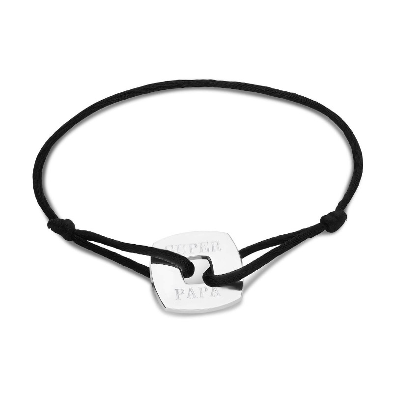 Bracelet cordon & médaille argent losange