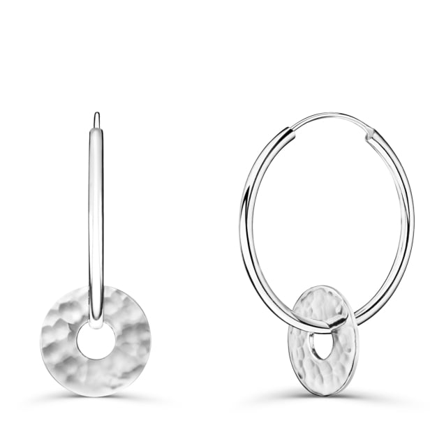 Boucles d'oreilles créoles et médailles cibles martelées à graver, argent