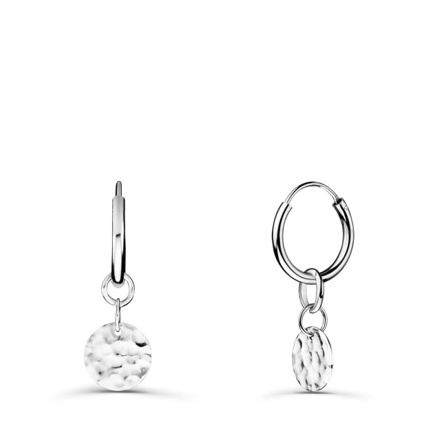 Boucles d'oreilles médailles martelées initiales en Argent