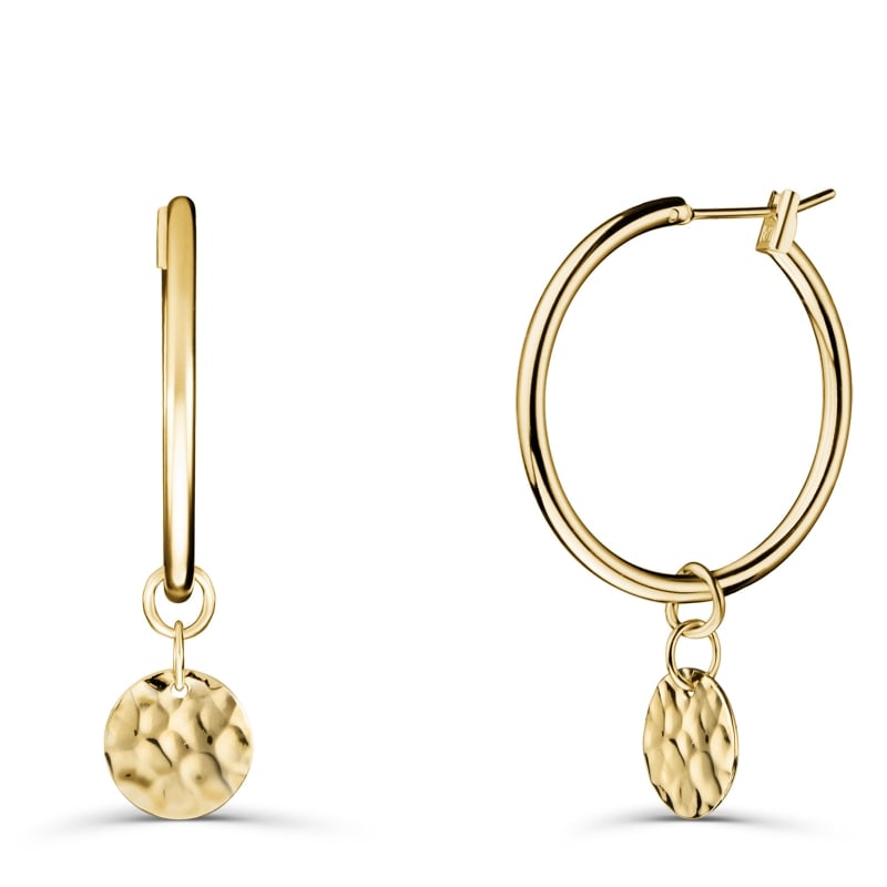 Boucles d'oreilles médailles martelées initiales en Plaqué Or