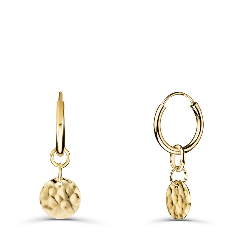 Boucles d'oreilles médailles martelées initiales en Plaqué Or