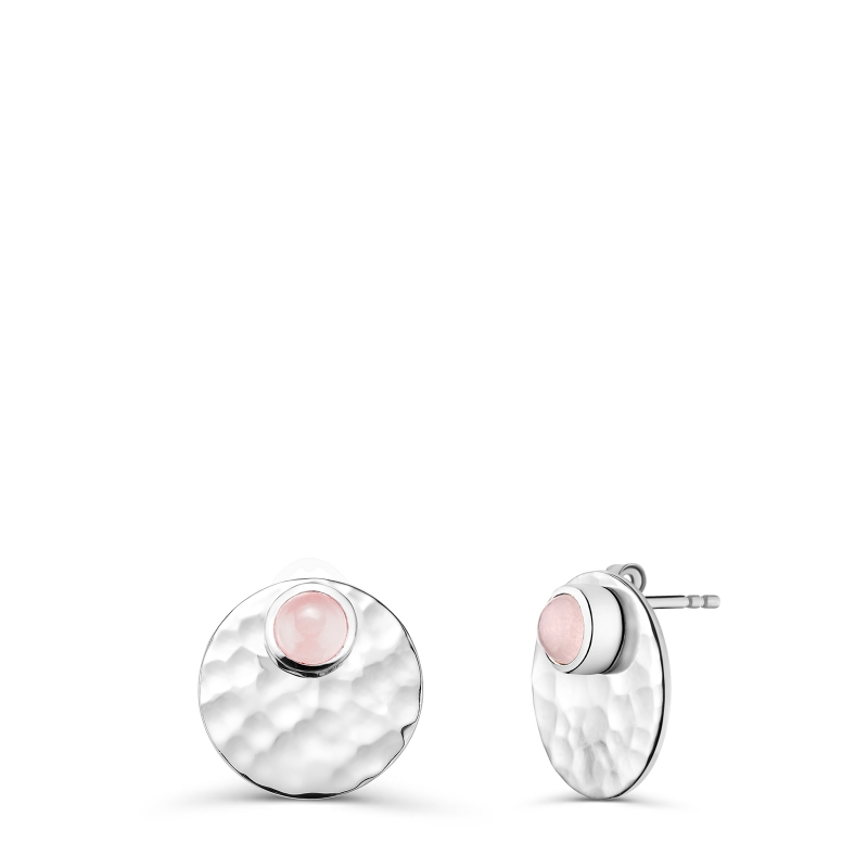 Boucles d'oreilles martelées puces avec pierres roses en Argent