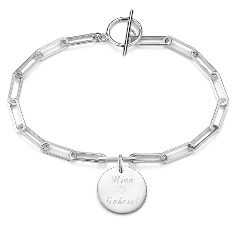 Bracelet grandes mailles en Argent avec médaille 15 mm personnalisée