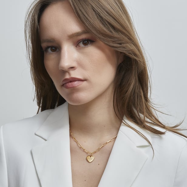 Collier Plaqué Or maille trombone avec médaille cœur 14 mm