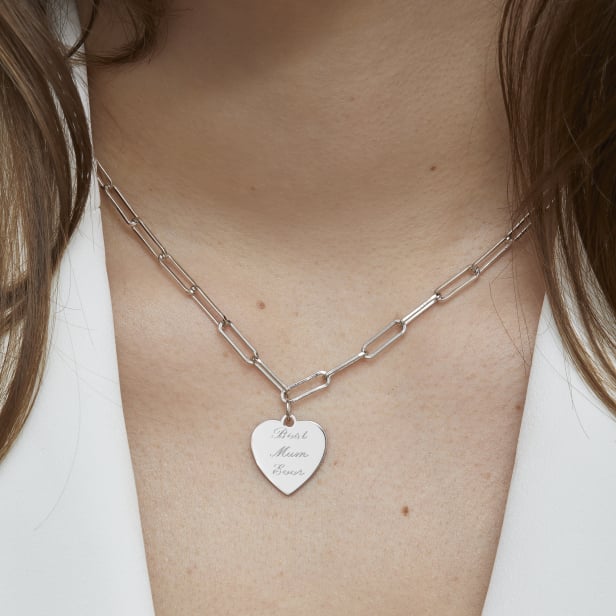 Collier Argent maille trombone avec médaille cœur 14 mm