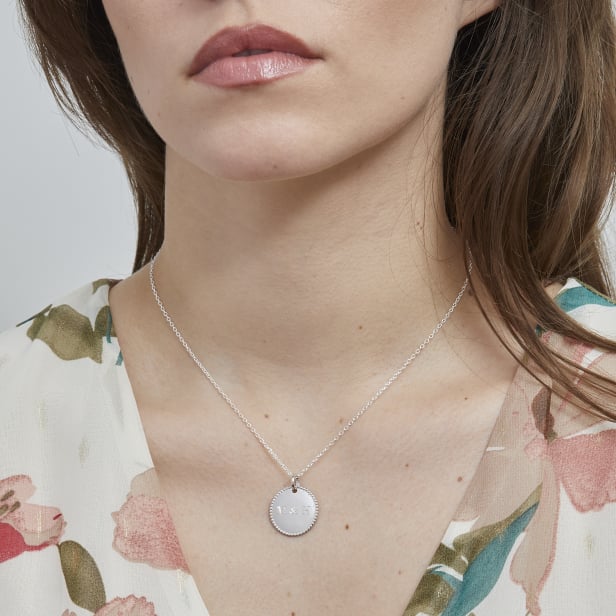 Collier personnalisé médaille perlée, argent