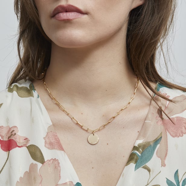 Collier personnalisé maille trombone & médaille lisse, plaqué or