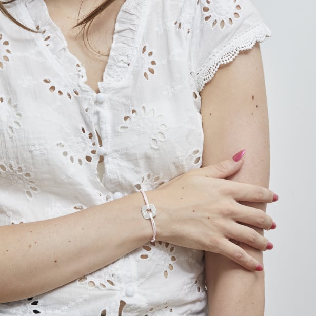 Bracelet cordon avec médaille losange 15 mm personnalisée en Argent