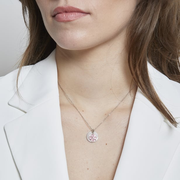 Collier personnalisé pendentif trèfle rose, argent