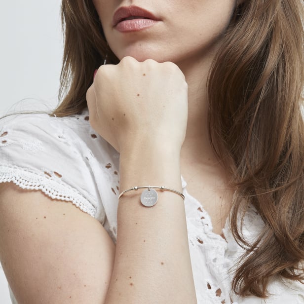 Jonc fin et médaille 15 mm personnalisée en Argent