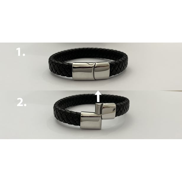 Bracelet homme personnalisé double tour metalisé gris, fermoir gris