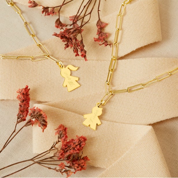 Collier personnalisé Plaqué Or, maille trombone et pendentif petite fille 15 mm