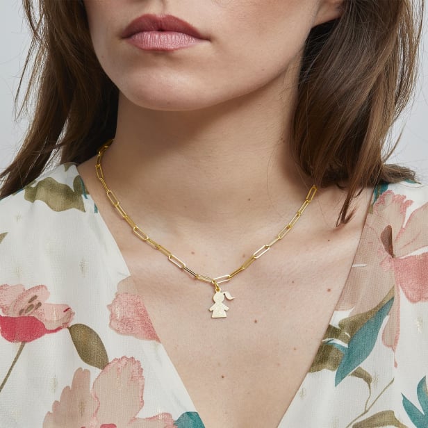 Collier personnalisé Plaqué Or, maille trombone et pendentif petite fille 15 mm