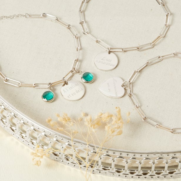 Collier Argent maille trombone avec médaille cœur 14 mm