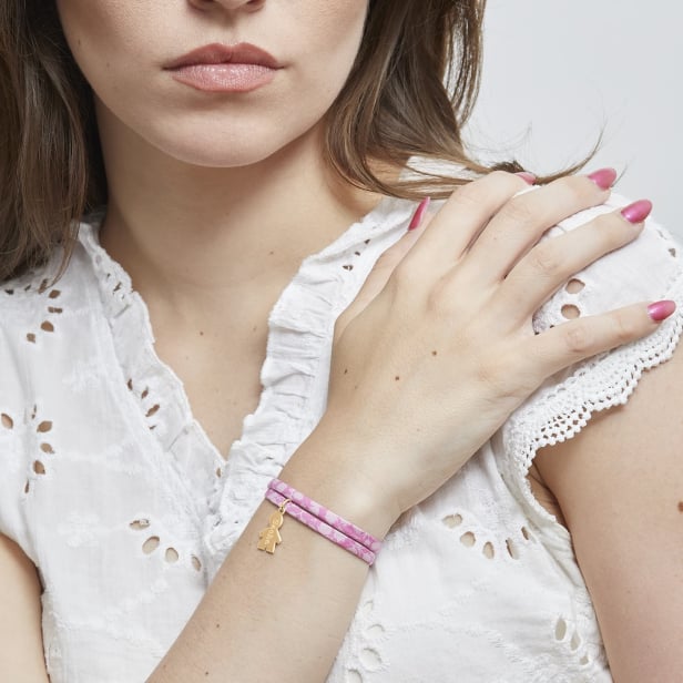 Bracelet liberty et pendentif garçon 15 mm gravé en Plaqué Or