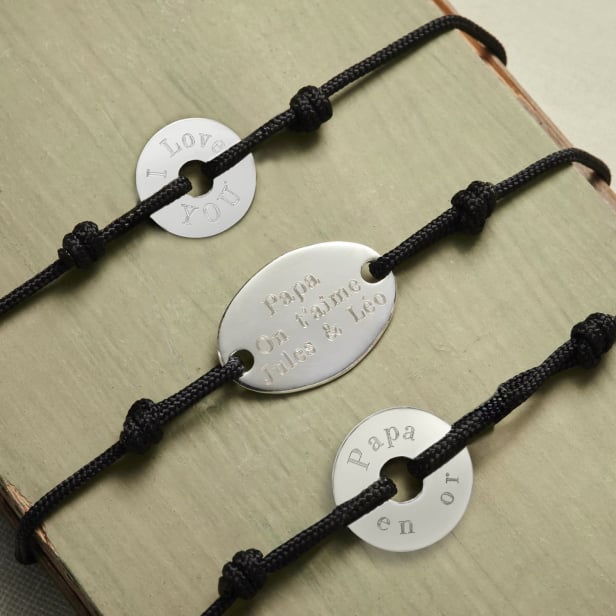 Bracelet cordon homme médaille cible, argent