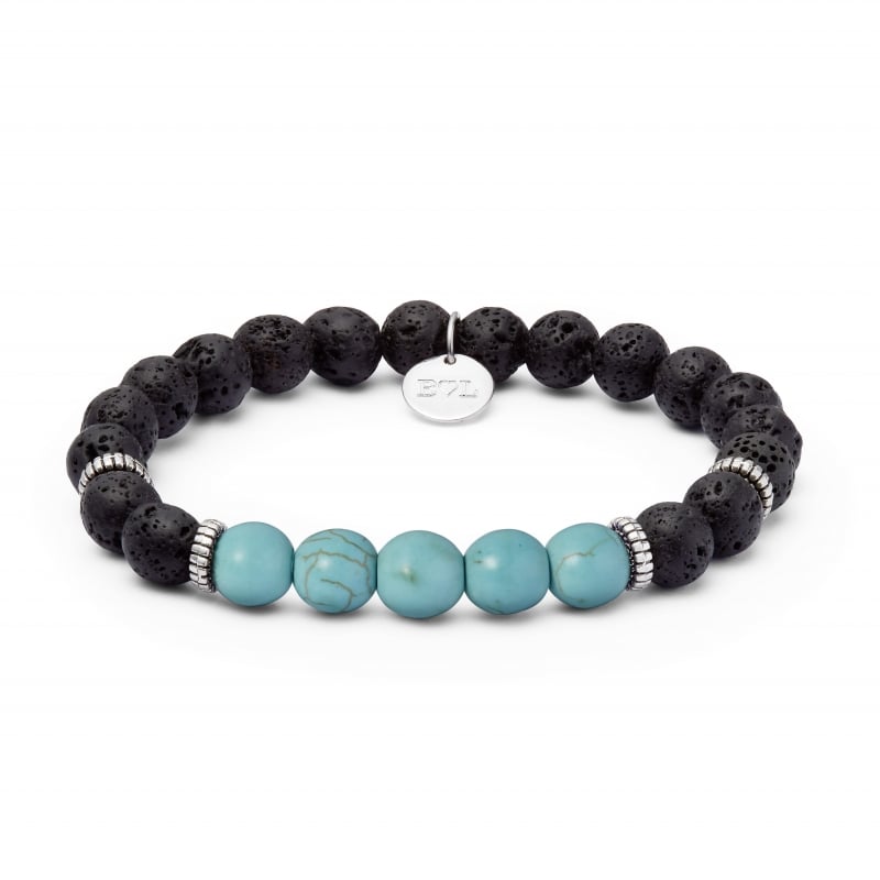 Bracelet personnalisé homme effet perles de lave et perles turquoise