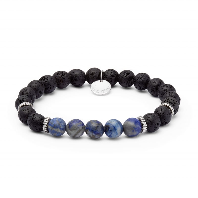 Bracelet homme personnalisé perles effet lave et perles bleues