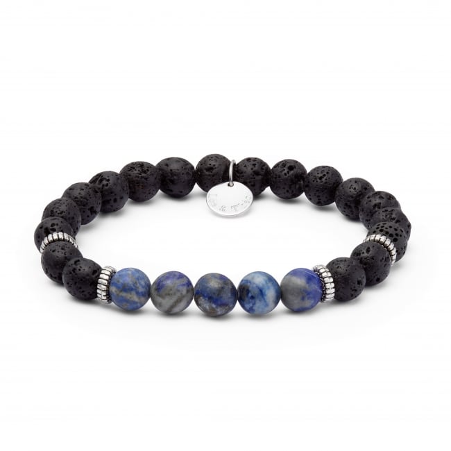 Bracelet personnalisé homme effet perles de lave et perles bleues