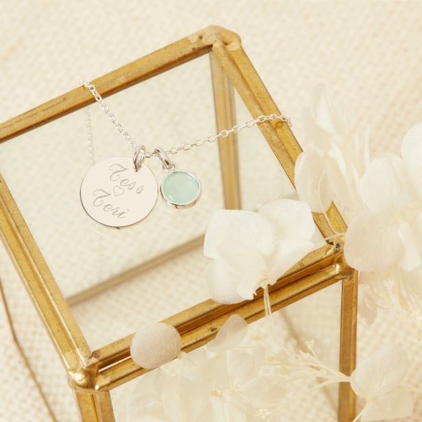 Collier enfant médaille gravée et pierre bleue, argent