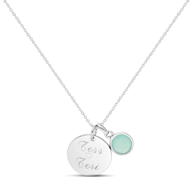 Collier enfant médaille gravée et pierre bleue, argent