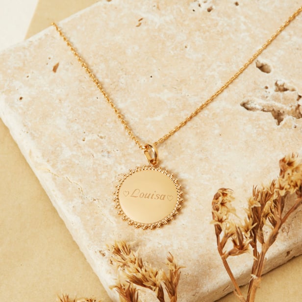 Collier personnalisé enfant médaille soleil, plaqué or