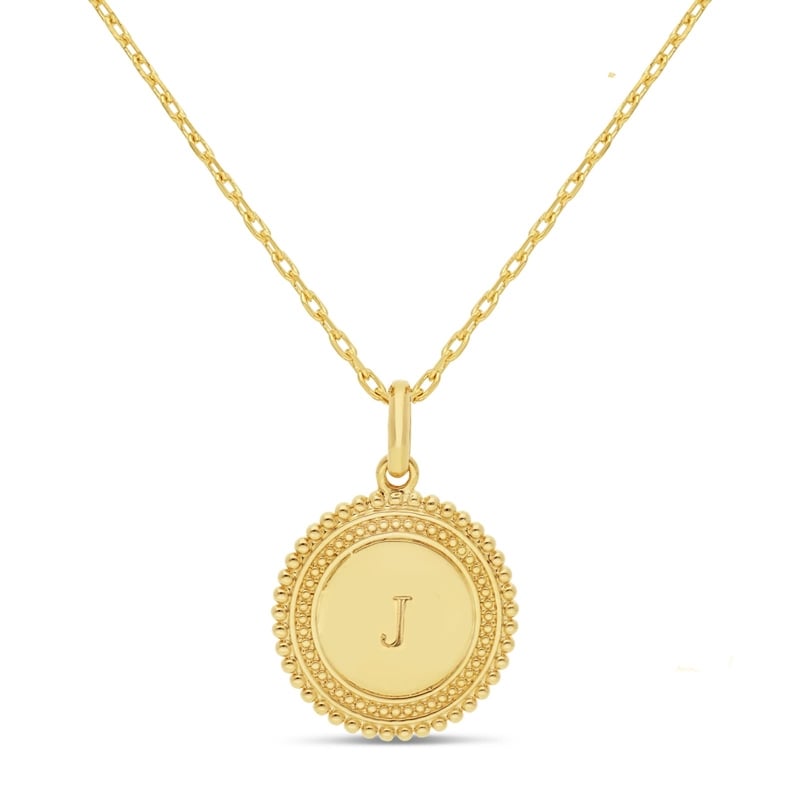 Collier enfant médaille perlée et initiale gravée, plaqué or