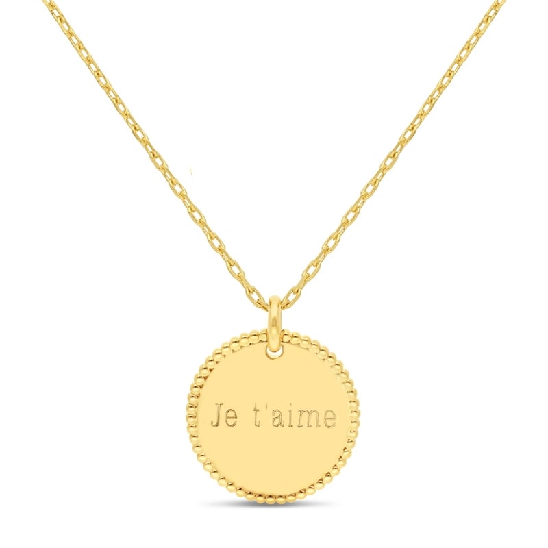 Collier enfant personnalisé médaille perlée, plaqué or