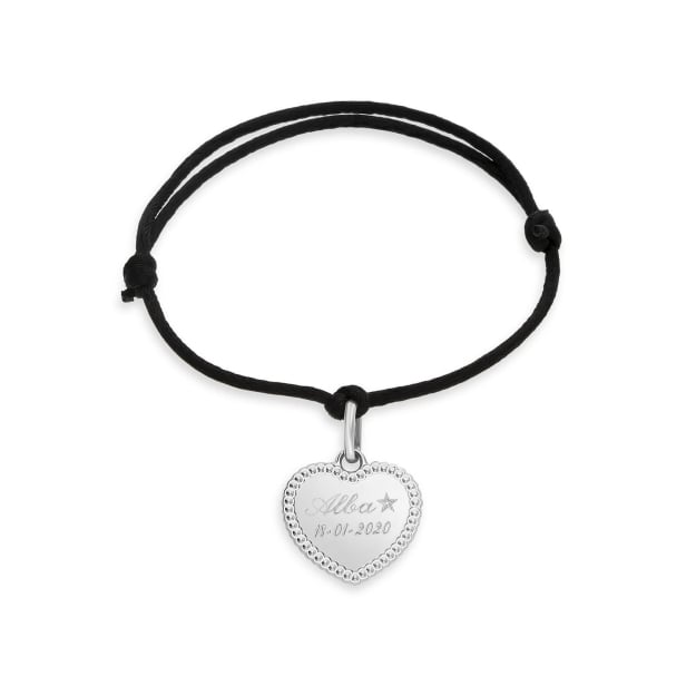 Packshot bracelet cordon personnalisé enfant pendentif coeur perlé argent Packshot bracelet cordon personnalisé enfant pendentif coeur perlé argent