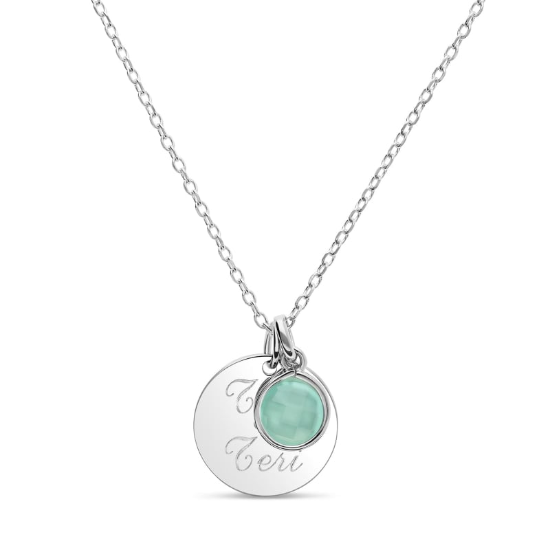 Collier enfant médaille gravée et pierre bleue, argent