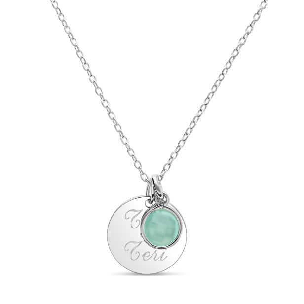 Collier enfant médaille gravée et pierre bleue, argent