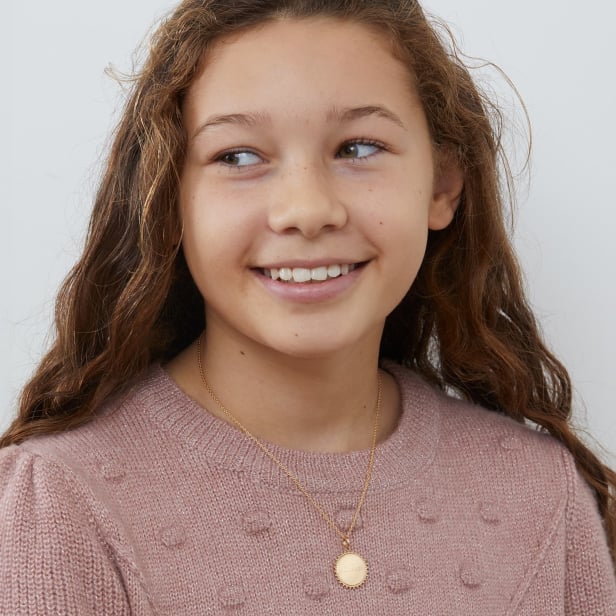 Collier personnalisé enfant médaille soleil, plaqué or