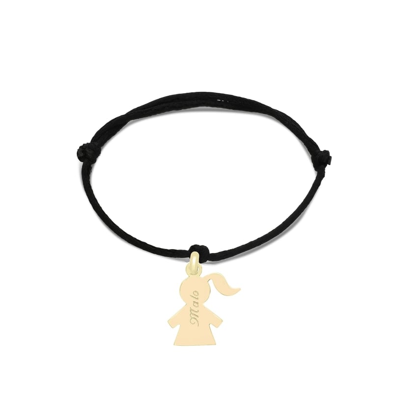 Bracelet cordon enfant et pendentif fille en Plaqué Or personnalisé