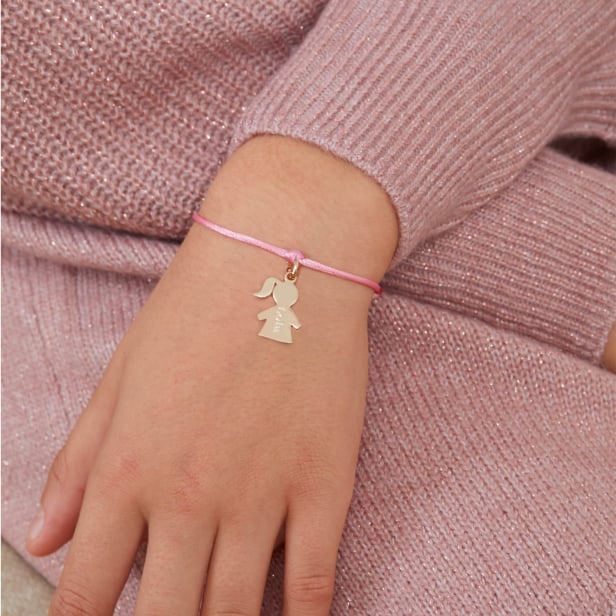 Bracelet cordon enfant et pendentif fille en Plaqué Or personnalisé