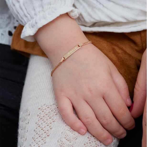 Bracelet enfant gourmette plaque personnalisée Plaqué Or