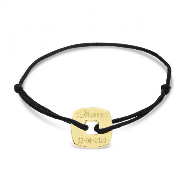 Packshot du bracelet cordon avec médaille losange personnalisée en Plaqué Or