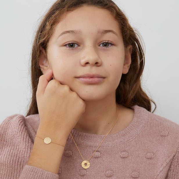 Collier enfant personnalisé médaille cible martelée, plaqué or