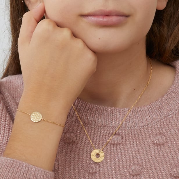 Collier enfant personnalisé médaille cible martelée, plaqué or