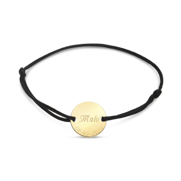 Bracelet cordon enfant avec médaille 15 mm personnalisée Plaqué Or