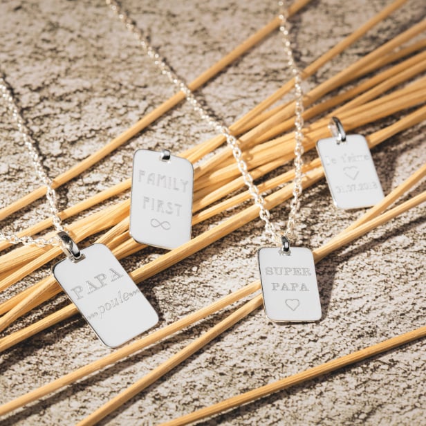 Collier personnalisé homme médaille rectangulaire, argent